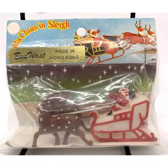 Vintage 1960's Bea West Santa Claus In Sleigh Figure Made In Hong Kong New NOS - Picture 1 of 4